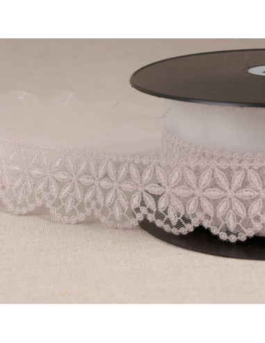 Rosette flower embroidered tulle - Greige