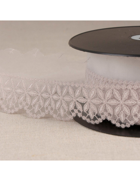 Rosette flower embroidered tulle - Greige
