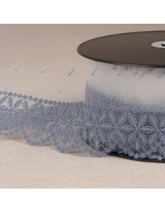 Rosette flower embroidered tulle - Lavender blue