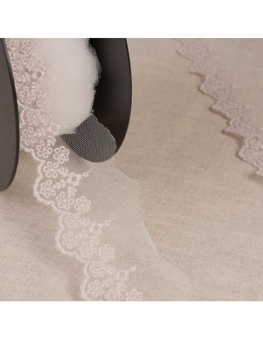 Embroidered tulle flowers - Greige