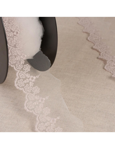 Embroidered tulle flowers - Greige
