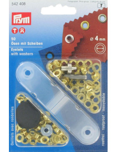Box of 50 eyelets 4 mm with setting tool - Gold