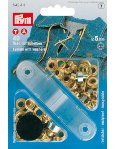Box of 40 eyelets 5 mm with setting tool - Gold