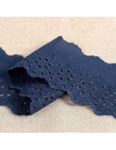 Scalloped Lily Flower English Embroidery - Navy Blue
