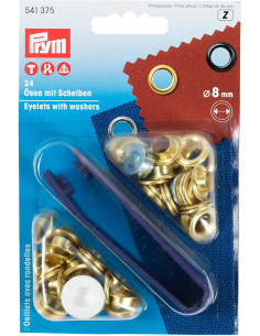 Box of 24 eyelets 8 mm with setting tool - Gold