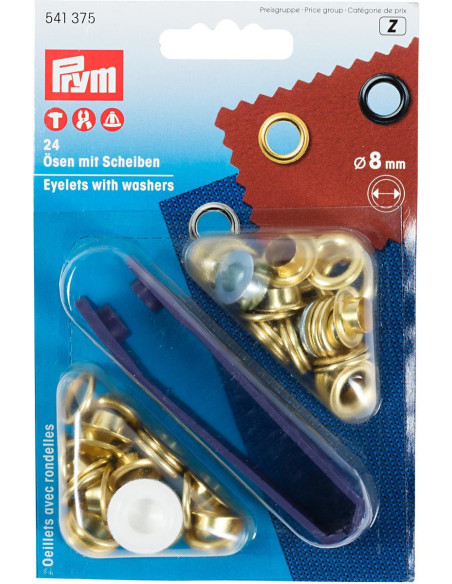 Box of 24 eyelets 8 mm with setting tool - Gold