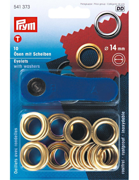 Box of 10 eyelets 14 mm with setting tool - Gold