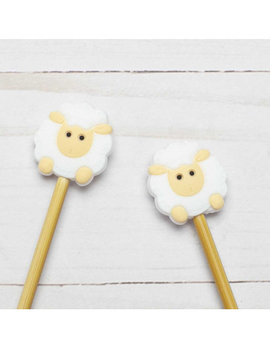 Stitch stoppers for knitting needles - White sheep