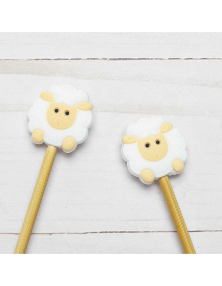 Stitch stoppers for knitting needles - White sheep