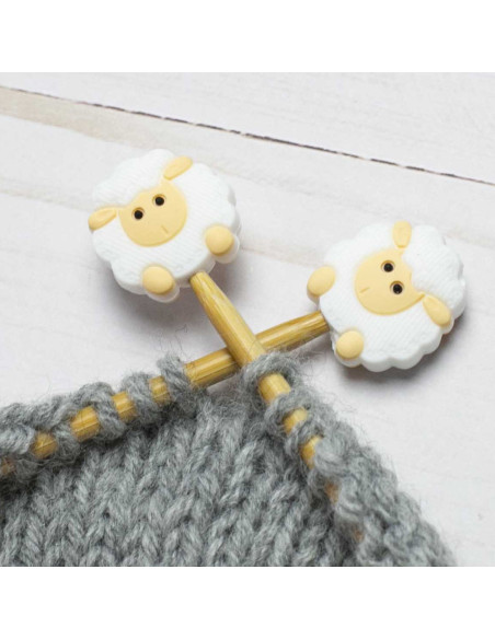 Stitch stoppers for knitting needles - White sheep