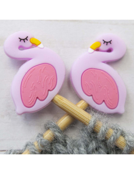 Stitch stoppers for knitting needles - Flamingo