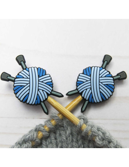 Stitch stoppers for knitting needles - Blue ball of yarn