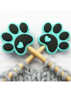 Turquoise stitch stoppers for knitting needles - Footprints