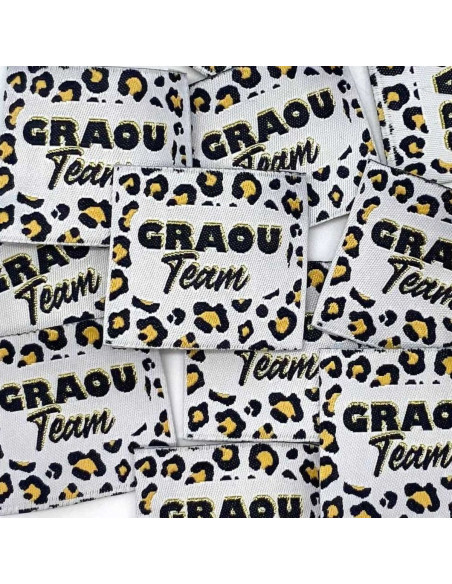 Set of 5 woven sew-on labels Graou Team lurex