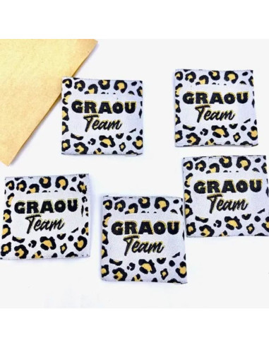 Set of 5 woven sew-on labels Graou Team lurex