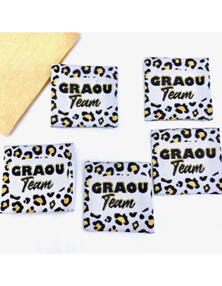 Set of 5 woven sew-on labels Graou Team lurex