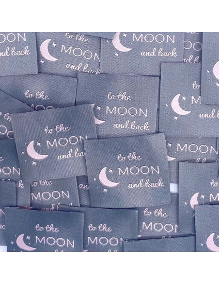 Set of 5 woven sew-on labels "To the moon and back"