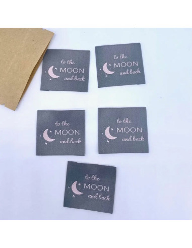Set of 5 woven sew-on labels "To the moon and back"