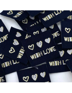 Set of 5 woven sew-on labels With Love lurex