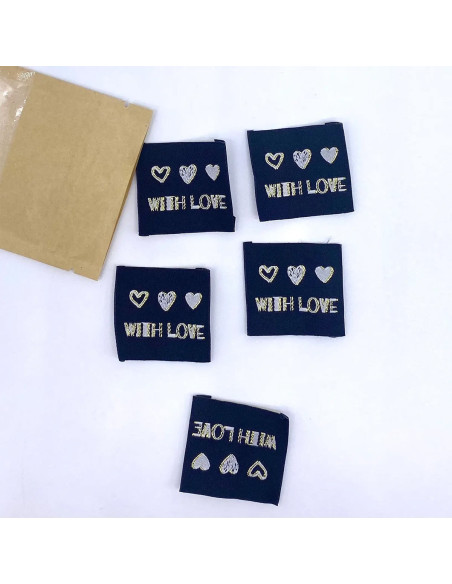 Set of 5 woven sew-on labels With Love lurex