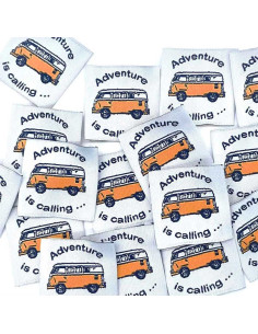 Set of 5 woven sew-on labels Adventure is Calling