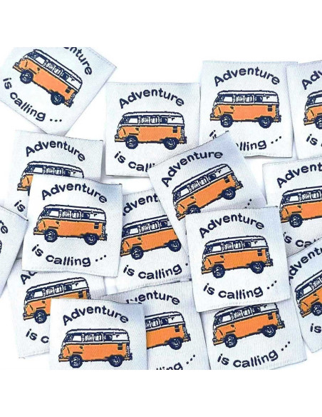 Set of 5 woven sew-on labels Adventure is Calling