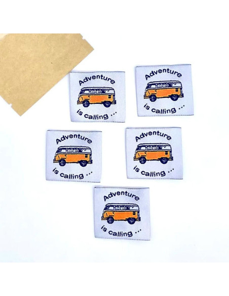 Set of 5 woven sew-on labels Adventure is Calling