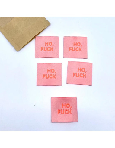Set of 5 woven sew-on labels Ho, Fuck
