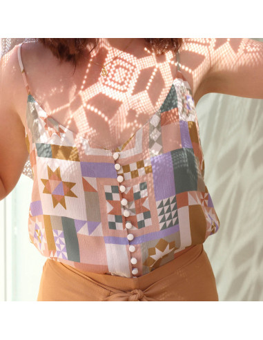Moroccan Crepe Fabric in Mauve Viscose Patchwork - La Maison Naïve