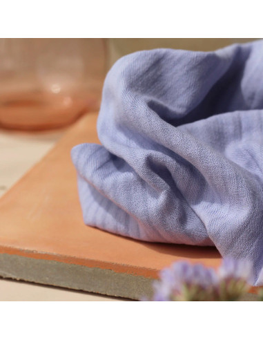 Woven cotton fabric with small mauve checks - La Maison Naïve