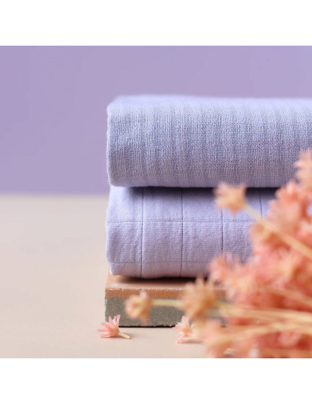 Woven cotton fabric with small mauve checks - La Maison Naïve