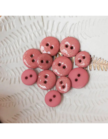 Glitter button with 2 holes - Old pink