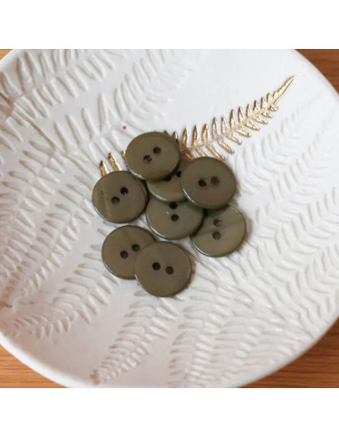 Flat mother-of-pearl button with 2 holes - Khaki