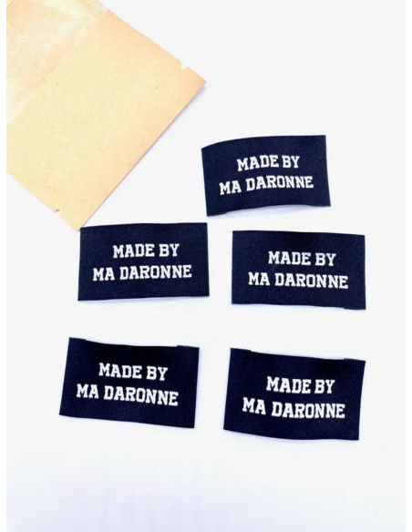 Set of 5 woven sew-on labels Made By Ma Daronne - Black and white