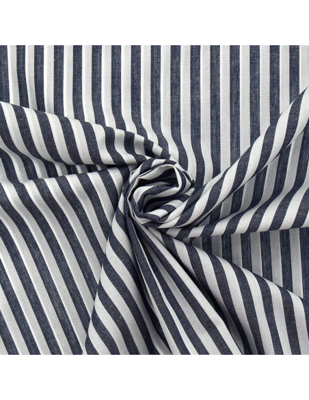 Cotton poplin fabric - Wide stripes - Navy blue
