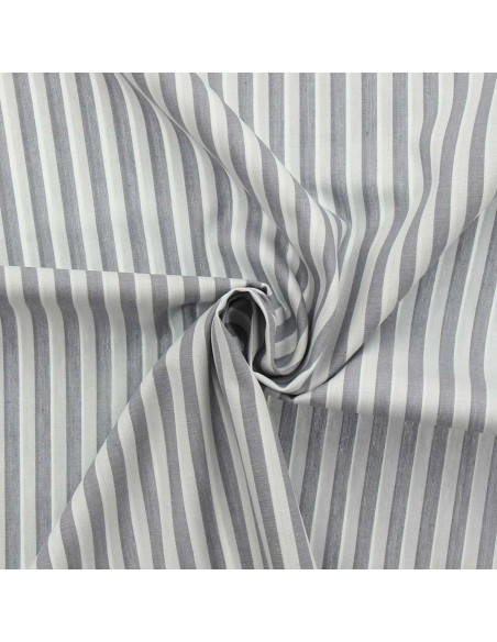 Cotton poplin fabric - Wide stripes - Gray