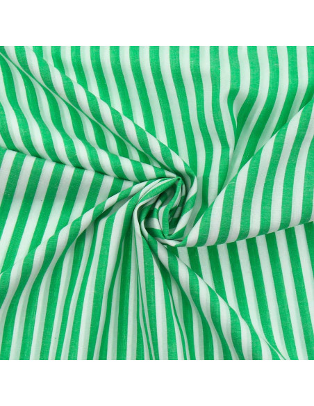 Cotton poplin fabric - Wide stripes - Green