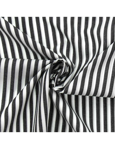 Cotton poplin fabric - Wide stripes - Dark gray