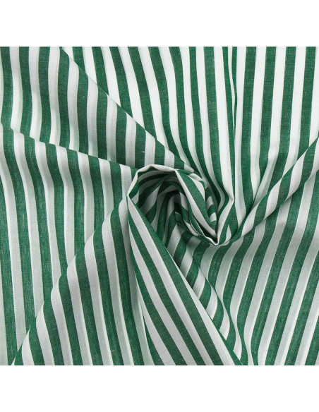 Cotton poplin fabric - Wide stripes - Dark green