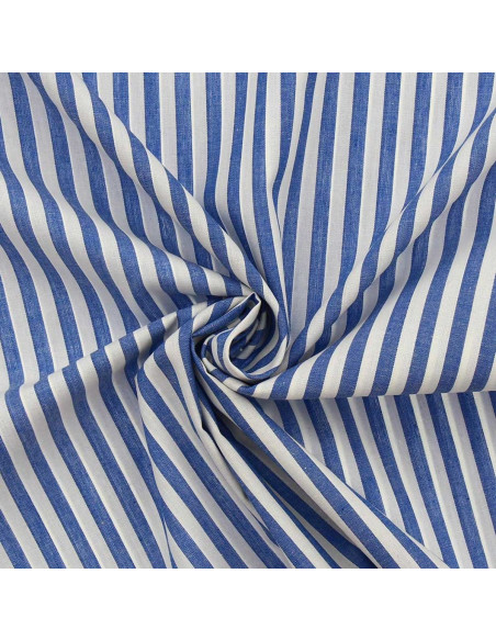 Cotton poplin fabric - Wide stripes - Blue