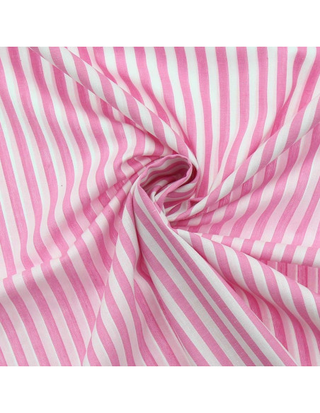 Cotton poplin fabric - Wide stripes - Pink