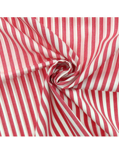 Cotton poplin fabric - Wide stripes - Cherry red