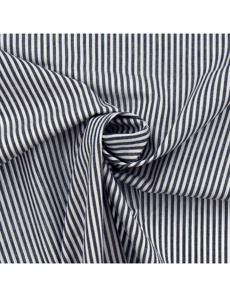 Cotton poplin fabric - Fine stripes - Navy blue