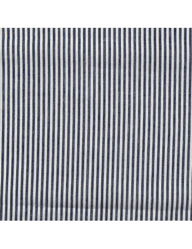 Cotton poplin fabric - Fine stripes - Navy blue