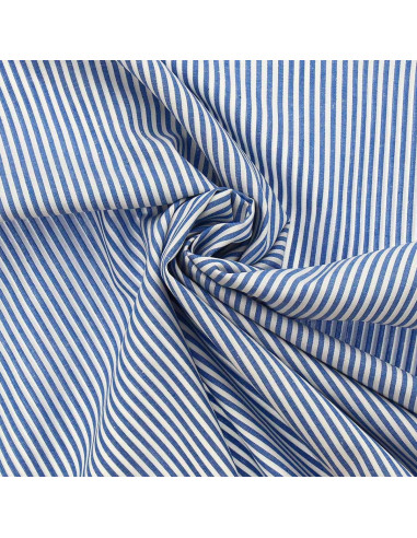 Cotton poplin fabric - Fine stripes - Blue
