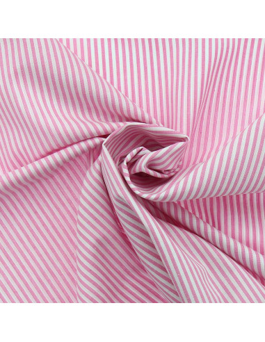 Cotton poplin fabric - Fine stripes - Pink