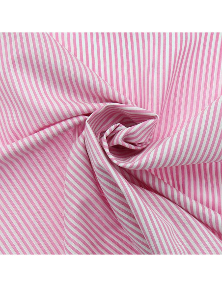 Cotton poplin fabric - Fine stripes - Pink