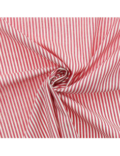 Cotton poplin fabric - Fine stripes - Cherry red