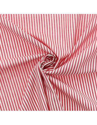 Cotton poplin fabric - Fine stripes - Cherry red