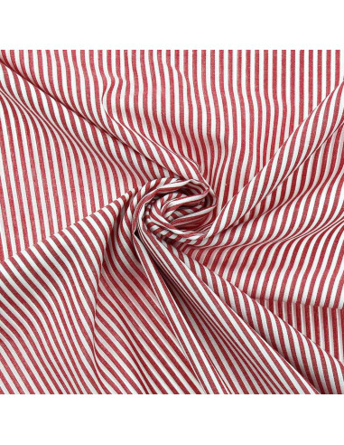 Cotton poplin fabric - Fine stripes - Red